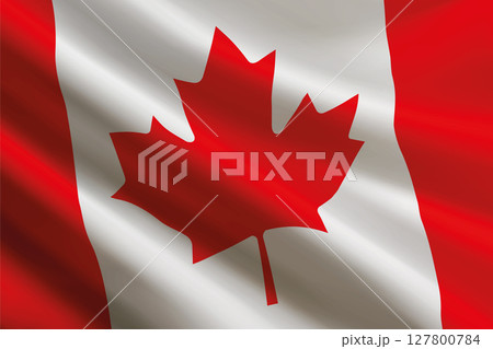 Canada flag waving in the wind, detailed silk texture 127800784