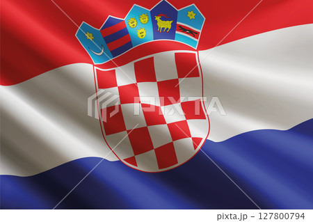 Croatia flag waving in the wind, detailed silk texture 127800794
