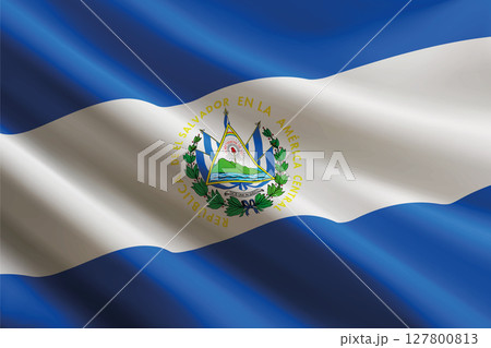 El Salvador flag waving in the wind, detailed silk texture El Salvador flag waving in the wind, detailed silk texture 127800813