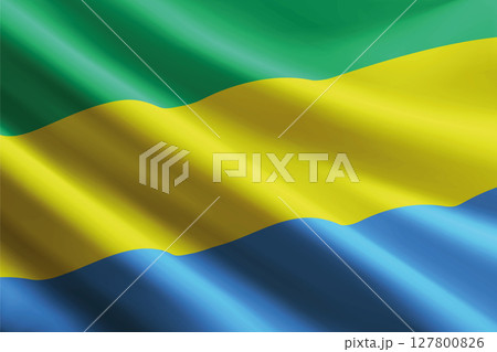 Gabon flag waving in the wind, detailed silk texture 127800826