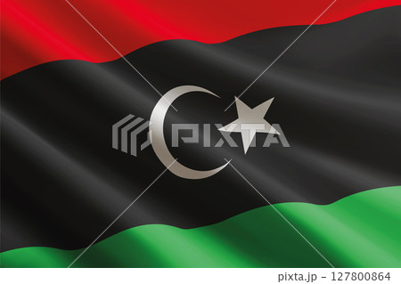Libya flag waving in the wind, detailed silk texture 127800864