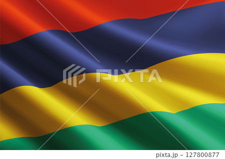 Mauritius flag waving in the wind, detailed silk texture 127800877