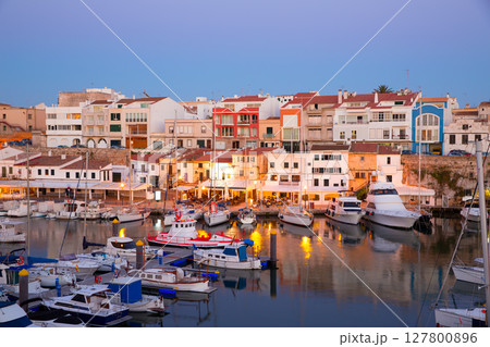 Ciutadella Menorca marina Port sunset with boats Ciutadella Menorca marina Port sunset with boats 127800896