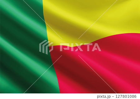 Benin flag waving in the wind, detailed silk texture 127801086
