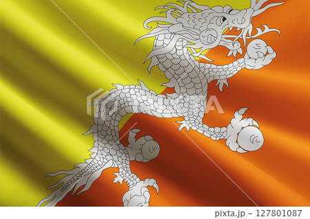 Bhutan flag waving in the wind, detailed silk texture 127801087