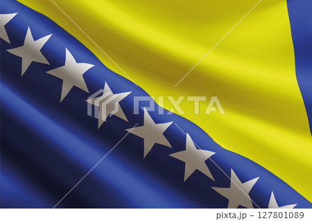Bosnia and Herzegovina flag waving in the wind, detailed silk texture 127801089
