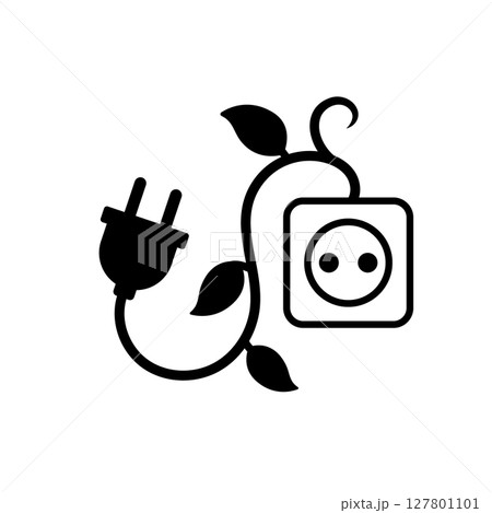 Eco power plug with leaf vine and socket icon 127801101