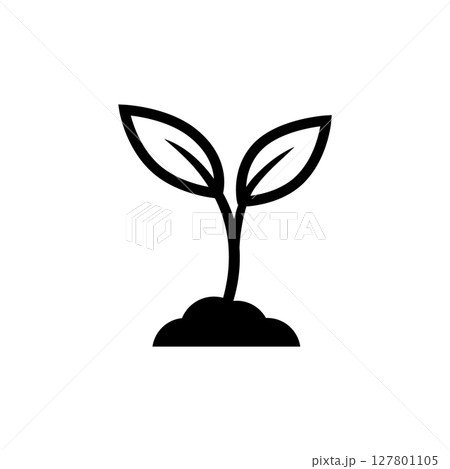 Simple plant sprout icon with two leaves and soil 127801105