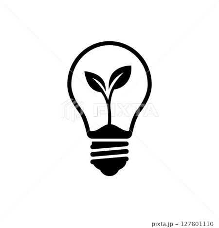Eco-friendly light bulb icon with plant sprout inside Eco-friendly light bulb icon with plant sprout inside 127801110