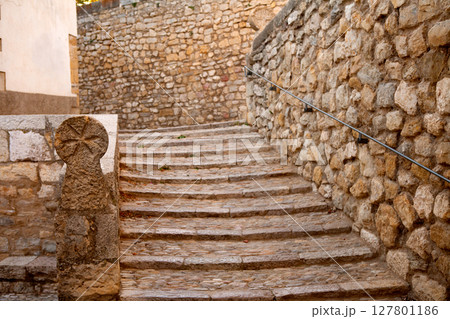 Morella in Maestrazgo castellon village masonry stairs Morella in Maestrazgo castellon village masonry stairs 127801186