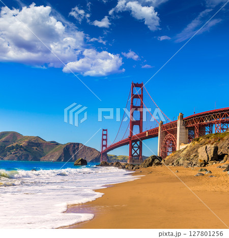 San Francisco Golden Gate Bridge Marshall beach California 127801256