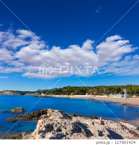 Moraira Playa la Ampolla beach in Teulada Alicante Spain Moraira Playa la Ampolla beach in Teulada Alicante Spain 127801424