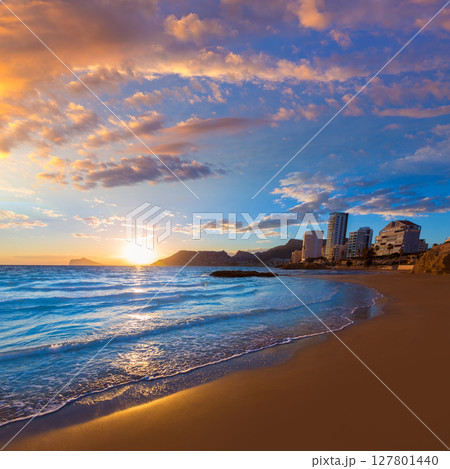 Calpe Alicante sunset at beach Cantal Roig in Spain 127801440