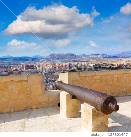 Alicante skyline and old canyons of Santa Barbara Castle Alicante skyline and old canyons of Santa Barbara Castle 127801447