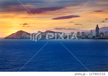 Benidorm Alicante sunset playa de Poniente beach in Spain Benidorm Alicante sunset playa de Poniente beach in Spain 127801510