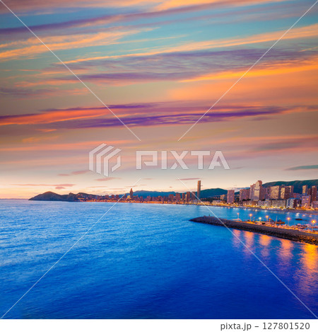 Benidorm Alicante sunset playa de Poniente beach in Spain Benidorm Alicante sunset playa de Poniente beach in Spain 127801520