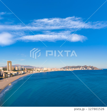 Benidorm alicante skyline aerial view of Poniente beach Benidorm alicante skyline aerial view of Poniente beach 127801526