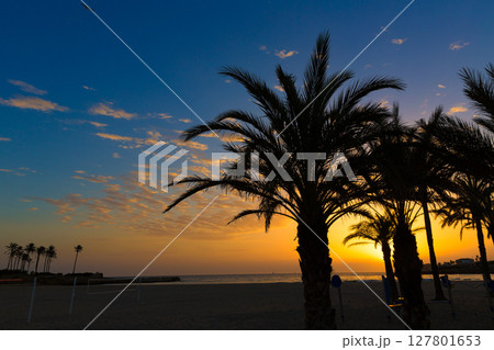 Javea El Arenal beach sunrise Mediterranean Spain Javea El Arenal beach sunrise Mediterranean Spain 127801653