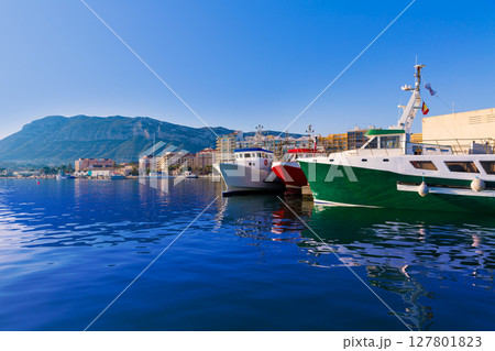 Denia Port fisherboats Montgo mountain in Alicante 127801823