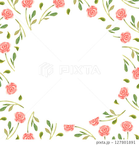Watercolor round delicate hand painted frame of small roses 127801891
