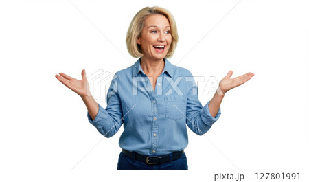 Asian Man in White T-Shirt Showing Gratitude with Praying Hands - Peaceful and Respectful Expression for Mindfulness or Wellness Concept 127801991