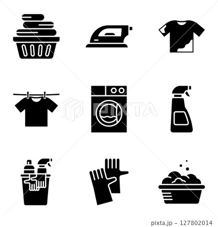 Laundry and Cleaning Essentials Icon Set Laundry and Cleaning Essentials Icon Set 127802014