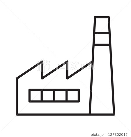 Simple line icon of a factory building with a tall chimney representing industrial production. Simple line icon of a factory building with a tall chimney representing industrial production. 127802015
