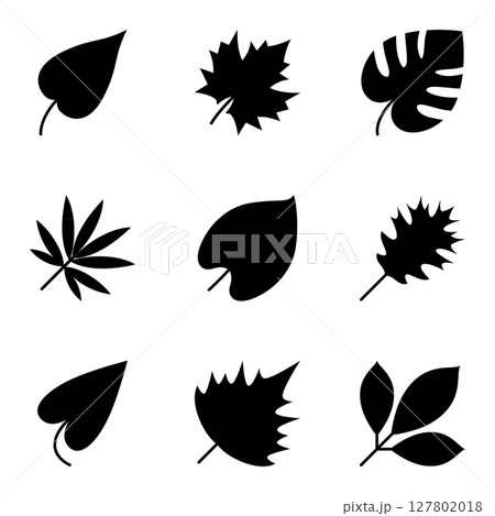 Assorted Leaf Icons in Black Silhouette Style 127802018