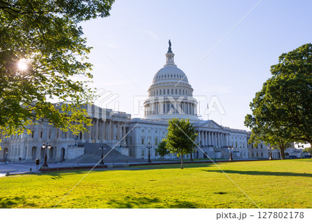 Capitol building Washington DC sunset garden US 127802178