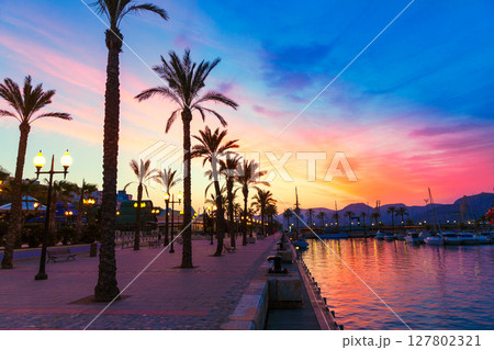 Cartagena Murcia port marina sunset in spain 127802321