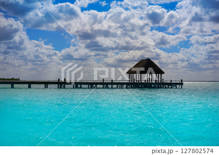 Holbox Island beach wooden pier hut Mexico Holbox Island beach wooden pier hut Mexico 127802574