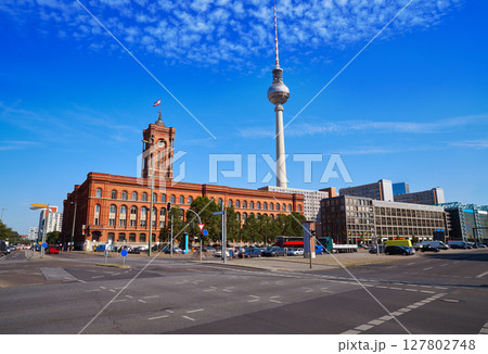Berlin Spandauer street with Rotes Rathaus Berlin Spandauer street with Rotes Rathaus 127802748