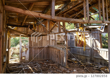 Old wooden cabin house destroyed by hurricane Old wooden cabin house destroyed by hurricane 127802858