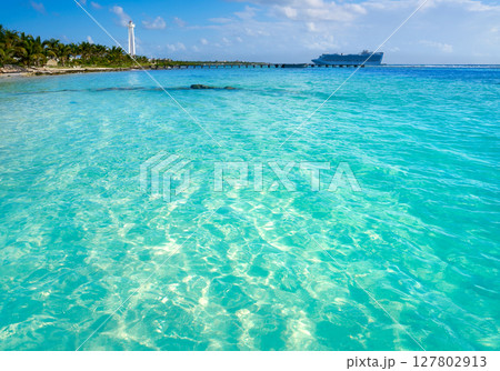 Mahahual Caribbean beach in Costa Maya Mahahual Caribbean beach in Costa Maya 127802913