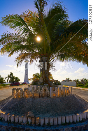 Mahahual word sign and lighthouse Mexico 127802917