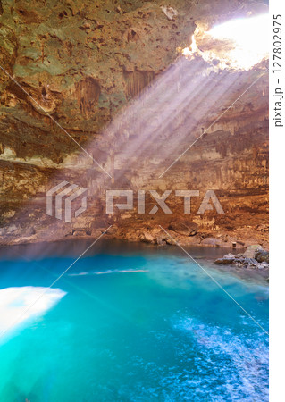 Cenote Samula sinkhole in Valladolid Mexico 127802975