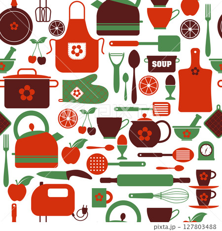 seamless pattern with kitchen utensils 127803488