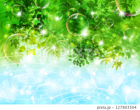 green background with young leaves 127803504