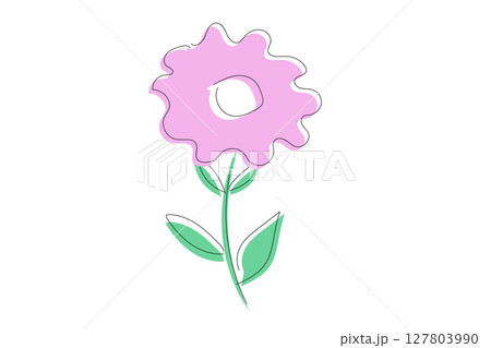 flower head with a bright color paper sticker on white background 127803990