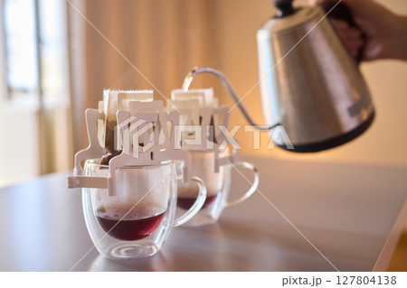 Pouring Coffee Using a Distinct and Unique Brewing Method for Enhanced Enjoyment With Artistry 127804138