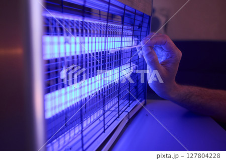 Operating a handheld UV light device specifically designed for killing insects effectively Operating a handheld UV light device specifically designed for killing insects effectively 127804228