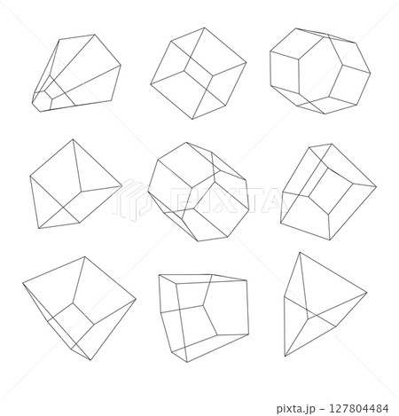 geometric wireframe shapes. perspective grids. Vector illustration 127804484