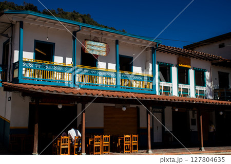 Beautiful streets of the Heritage Town of Jerico located in the Department of Antioquia in Colombia. 127804635