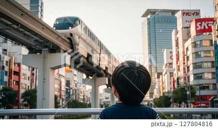 モノレールを見上げる男の子 127804816