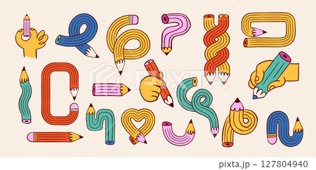 Collection of colorful funky pencil illustrations and doodles Collection of colorful funky pencil illustrations and doodles 127804940