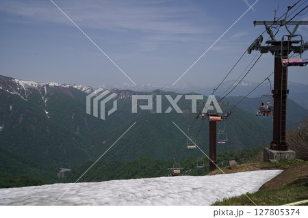 群馬県谷川岳　残雪の天神平駅から峠リフトで天神峠に到着　東方面を見る　2025年5月21日 127805374