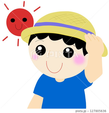 麦わら帽子をかぶった笑顔の子ども 麦わら帽子をかぶった笑顔の子ども 127805636