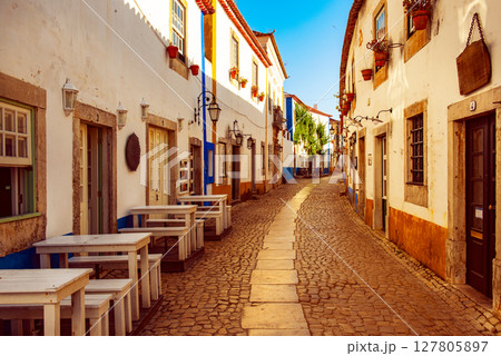 View of Obidos streets, Leiria district, Portugal 127805897