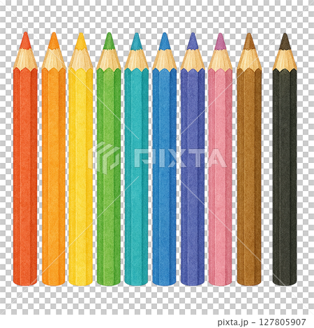 Colorful illustration of colored pencils lined up (transparent background) 127805907