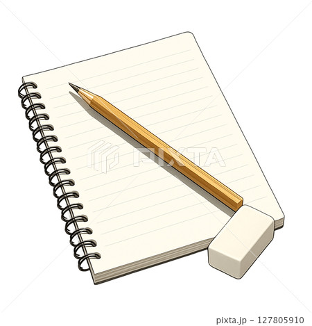 スパイラルノートと鉛筆・消しゴムの切り抜き素材   スパイラルノートと鉛筆・消しゴムの切り抜き素材   127805910
